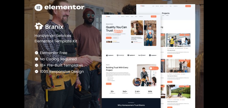 Item cover for download Branix - Handyman Services Elementor Template Kit