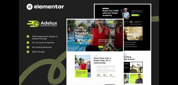Item cover for download Adelux - Padel Club & Community Elementor Template Kit