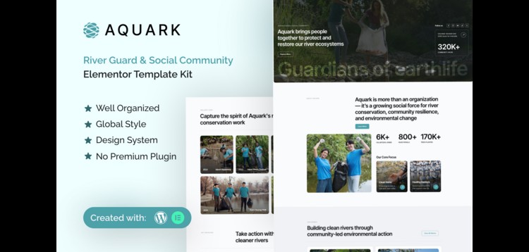 Item cover for download Aquark - River Guard & Social Community Elementor Template Kit