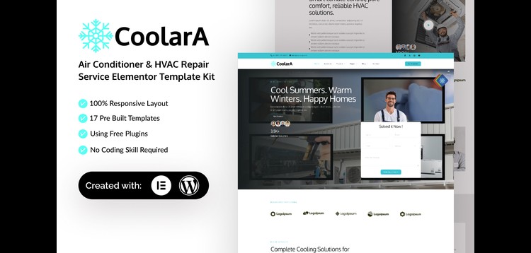Item cover for download Coolara - Air Conditioner & HVAC Repair Service Elementor Template Kit