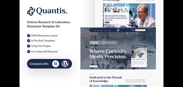 Item cover for download Quantis - Science Research & Laboratory Elementor Template Kit