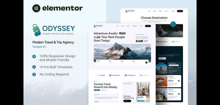 Item cover for download Odyssey - Modern Travel & Trip Agency Elementor Template Kit