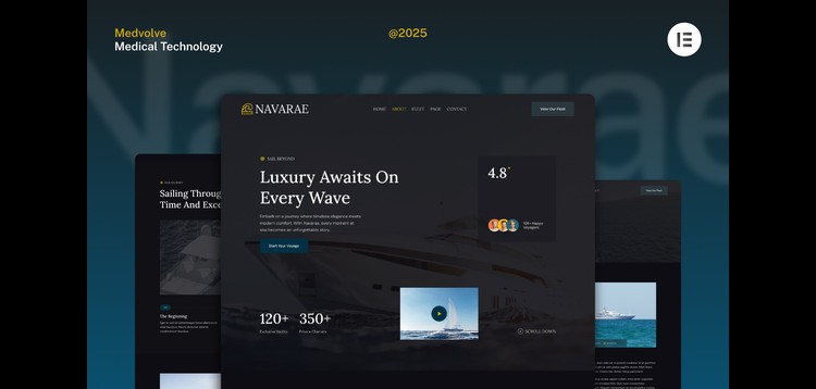 Item cover for download Navarae - Dark Luxury Yacht Club & Boat Rental Website Elementor Template Kit