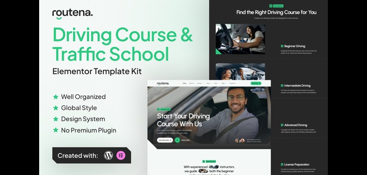 Item cover for download Routena - Driving Course & Traffic School Elementor Template Kit