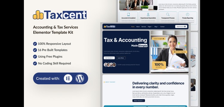 Item cover for download Taxcent - Accounting & Tax Services Elementor Template Kit