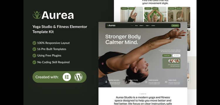 Item cover for download Aurea - Yoga Studio & Fitness Designer Elementor Template Kit
