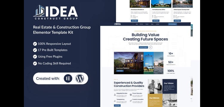 Item cover for download Idea - Real Estate & Construction Group Elementor Template Kit