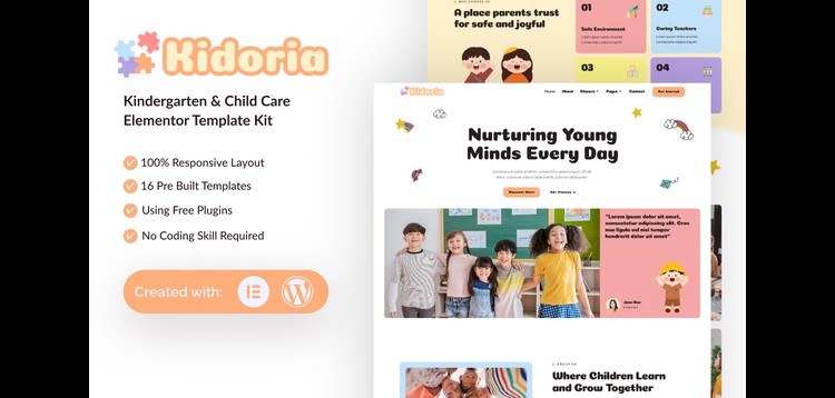Item cover for download Kidoria - Kindergarten & Child Care Elementor Template Kit
