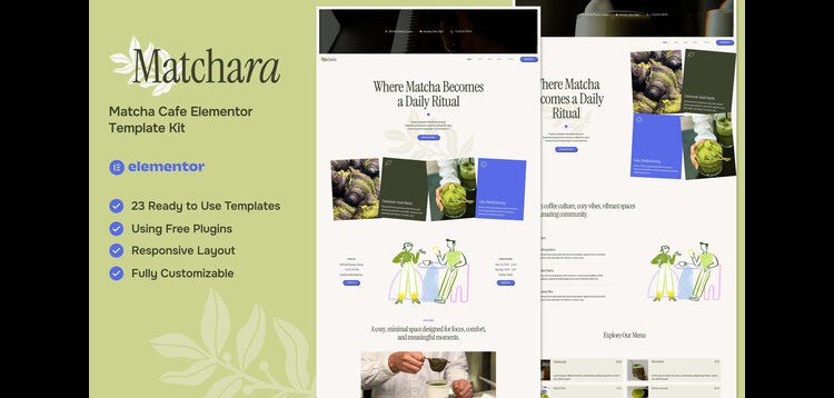 Item cover for download Matchara - Matcha Cafe Elementor Template Kit