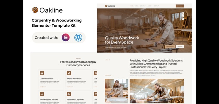 Item cover for download Oakline - Carpentry & Woodworking Elementor Template Kit