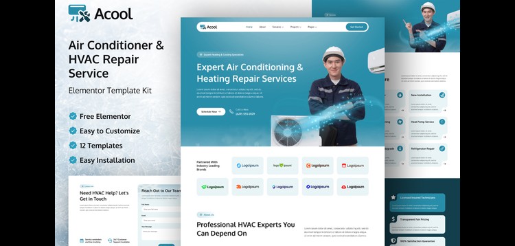 Item cover for download Acool – Air Conditioner & HVAC Repair Service Elementor Template Kit