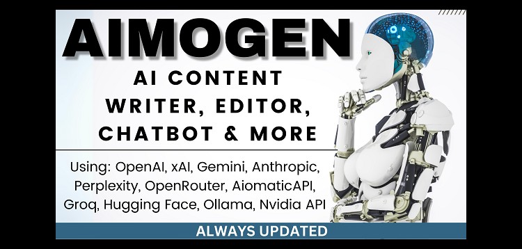 Item cover for download Aimogen Pro - All-in-One AI Content Writer, Editor, ChatBot & Automation Toolkit