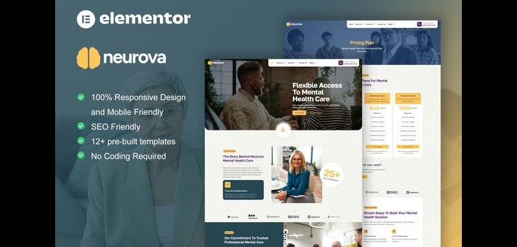 Item cover for download Neurova - Mental Health & Therapy Elementor Template Kit
