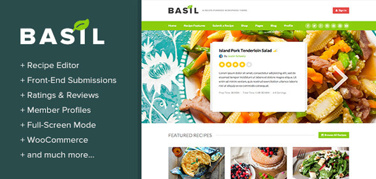 Item cover for download Basil Recipes - A Recipe-Powered WordPress Theme