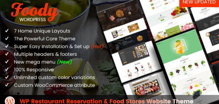 Item cover for download FOODY - WORDPRESS RESTAURANT RESERVATION & FOOD STORE WEBSITE THEME