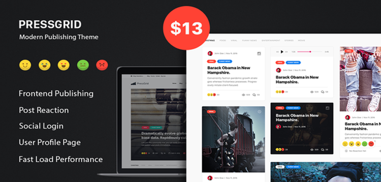 Item cover for download PressGrid - Frontend Publish Reaction & Multimedia Theme
