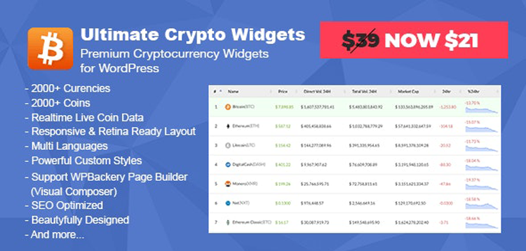 Item cover for download Ultimate Crypto Widgets - Premium Cryptocurrency Widgets for WordPress