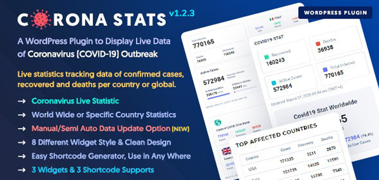 Item cover for download Corona Stats - COVID-19 Coronavirus Live Stats & Widgets for WordPress