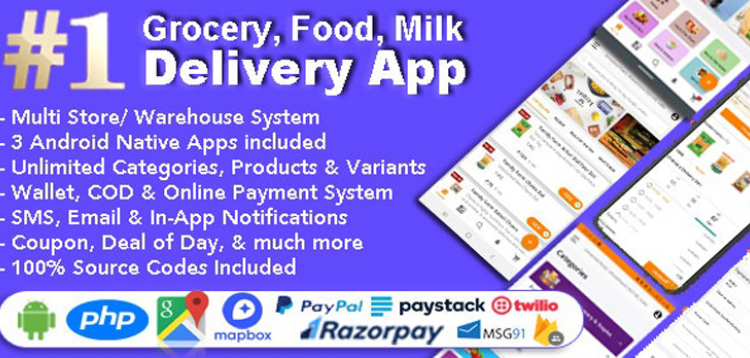 Item cover for download Grocery and Vegetable Delivery Android App with Admin Panel | Multi Store with 3 Apps
