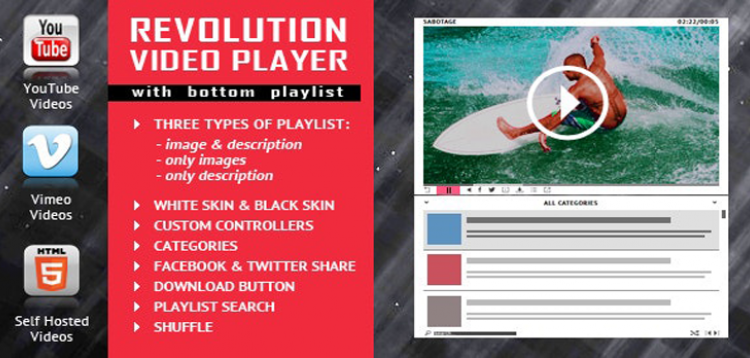 Item cover for download Revolution Video Player With Bottom Playlist - YouTube/Vimeo/Self-Hosted Support