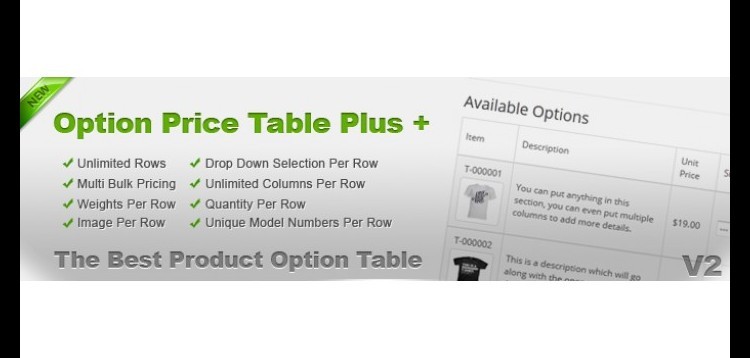 Item cover for download Product Table PLUS - Options,Bulk Discounts,Images for Opencart