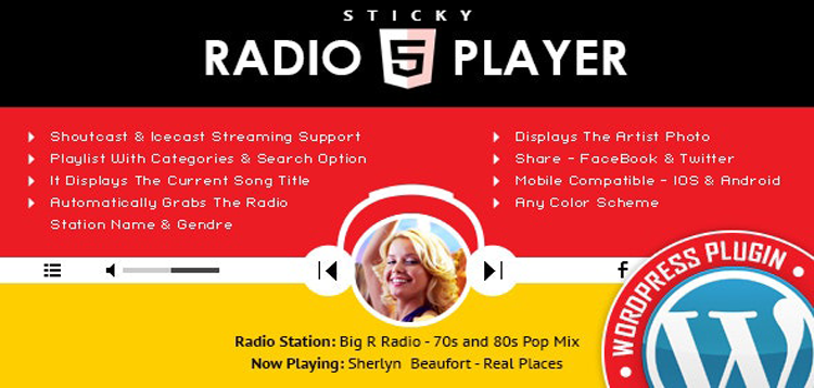 Item cover for download Sticky Radio Player WordPress Plugin - Full Width Shoutcast and Icecast HTML5 Player