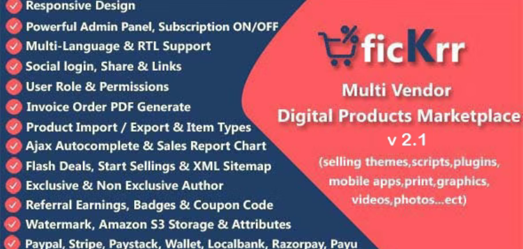 Item cover for download ficKrr - Multi Vendor Digital Products Marketplace with Subscription ON / OFF