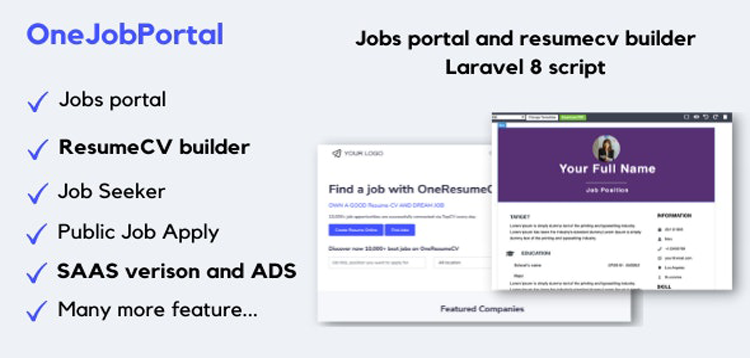 Item cover for download OneJobPortal - Jobs Board And Resume Builder