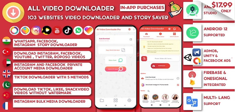 Item cover for download All Video Downloader & StorySaver | 103 Websites Support Snackvideo, Whatsapp, Tiktok, Instagram, FB
