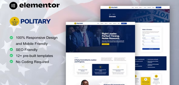 Item cover for download Politary - Politician & Public Servant Elementor Pro Template Kit