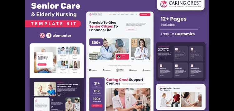Item cover for download Caring Crest - Senior Care Services Elementor Template Kit
