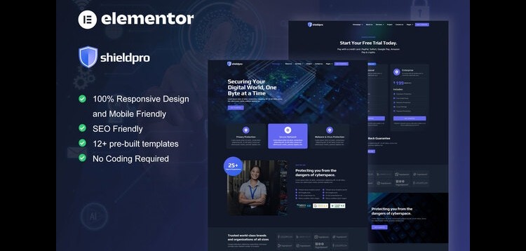 Item cover for download Shieldpro- Cyber Security Services Elementor Pro Template Kit