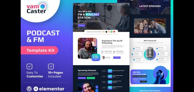 Item cover for download Vamcaster- Podcast & Video Streaming Elementor Template Kit