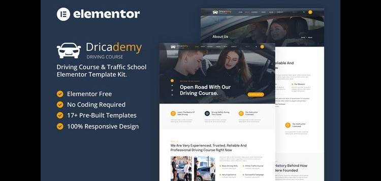 Item cover for download Dricademy - Driving Course & Traffic School Elementor Template Kit