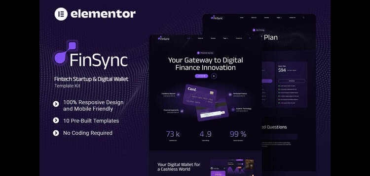 Item cover for download FinSync - Fintech Startup & Digital Wallet Elementor Template Kit